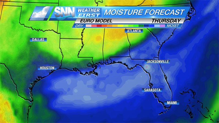 Deep moisture in the atmosphere will keep rain chances high in the mornings.