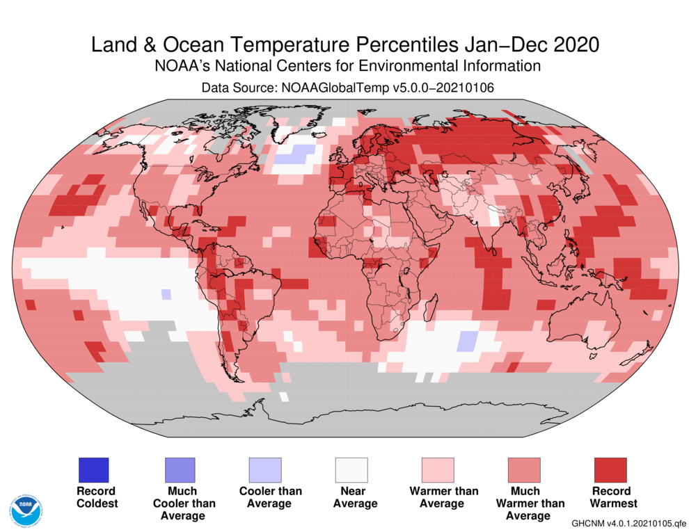 While many areas recorded their warmest years, no areas recorded their coldest.