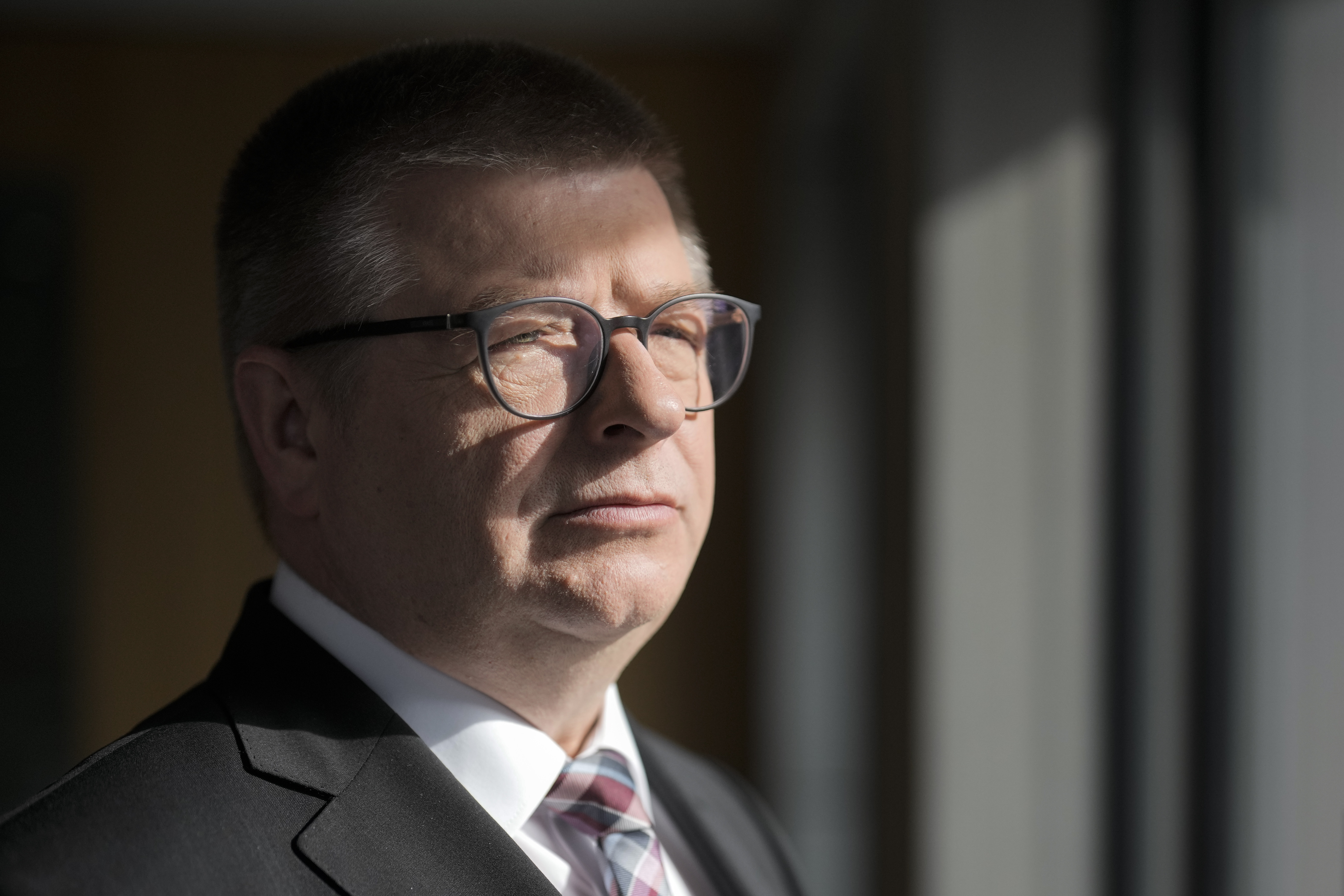 FILE - Thomas Haldenwang, head of the Federal Office for the Protection of the Constitution, poses for a photo after an interview with The Associated Press in Berlin, Germany, May 22, 2023. (AP Photo/Markus Schreiber), File