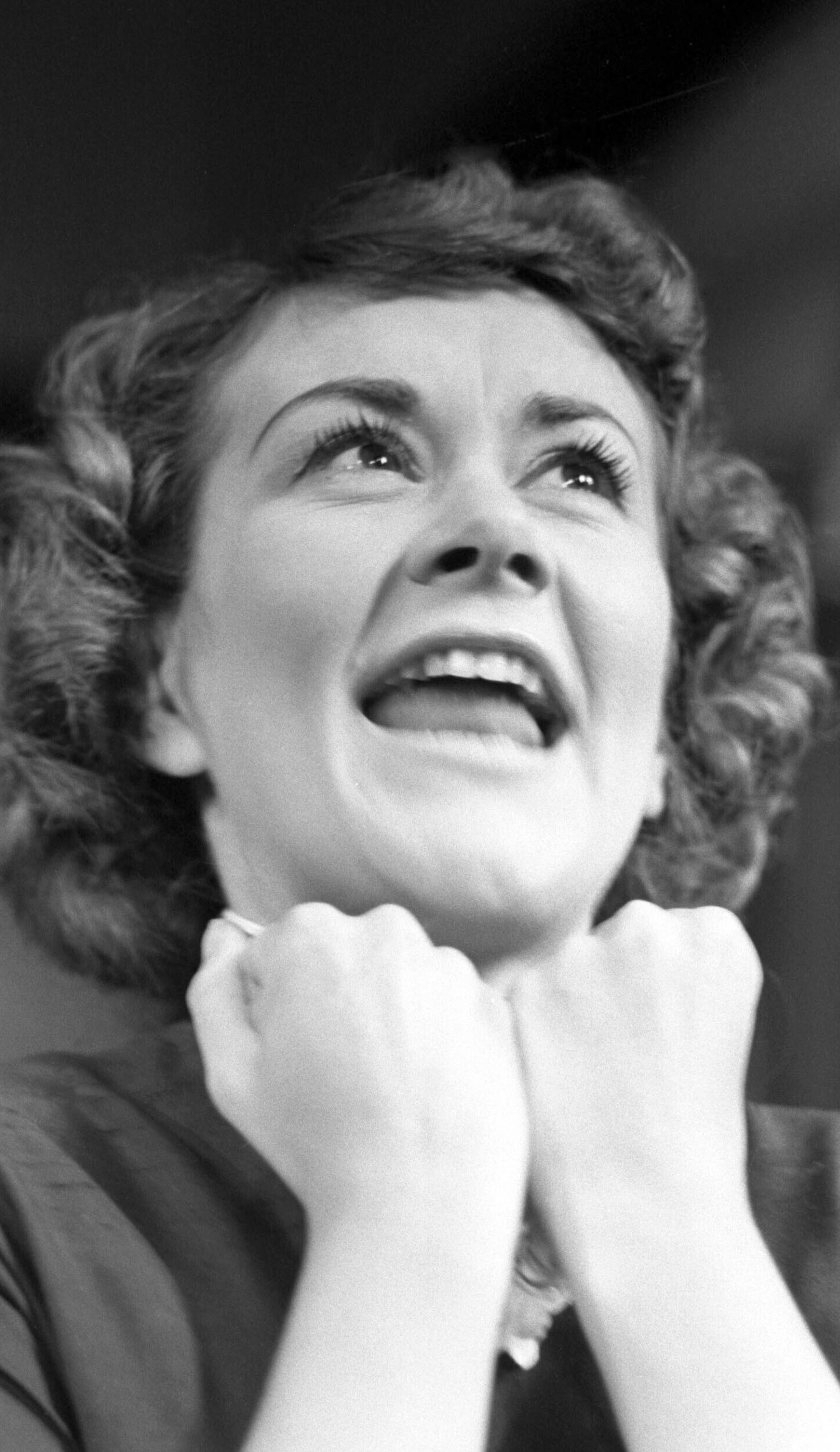 FILE - Actress Joan Plowright is shown during a dress rehearsal for the play Roots at the Royal Court Theatre in London, on June 28, 1960. The play, second of the Wesker trilogy, was presented by the English stage company and opened at the Royal Court that evening. (AP Photo/Bob Dear, File)