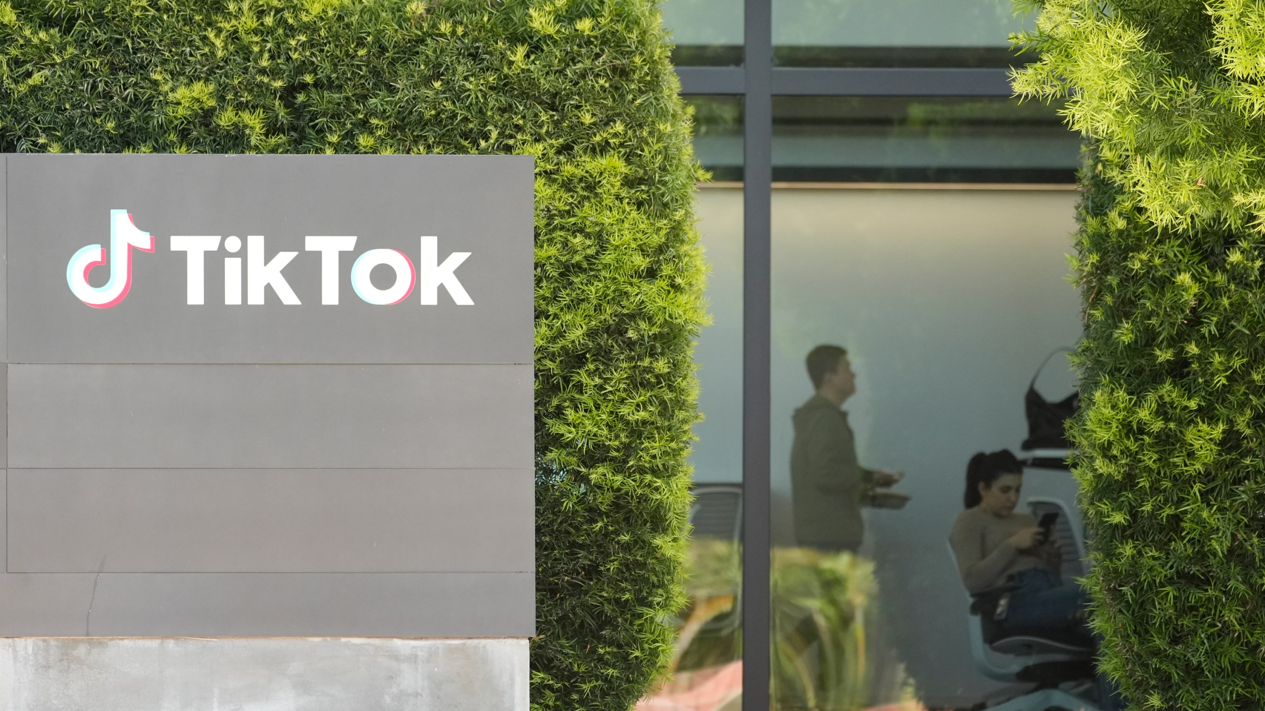 FILE - People work inside the TikTok Inc. building in Culver City, Calif., on March 11, 2024. (AP Photo/Damian Dovarganes, File)