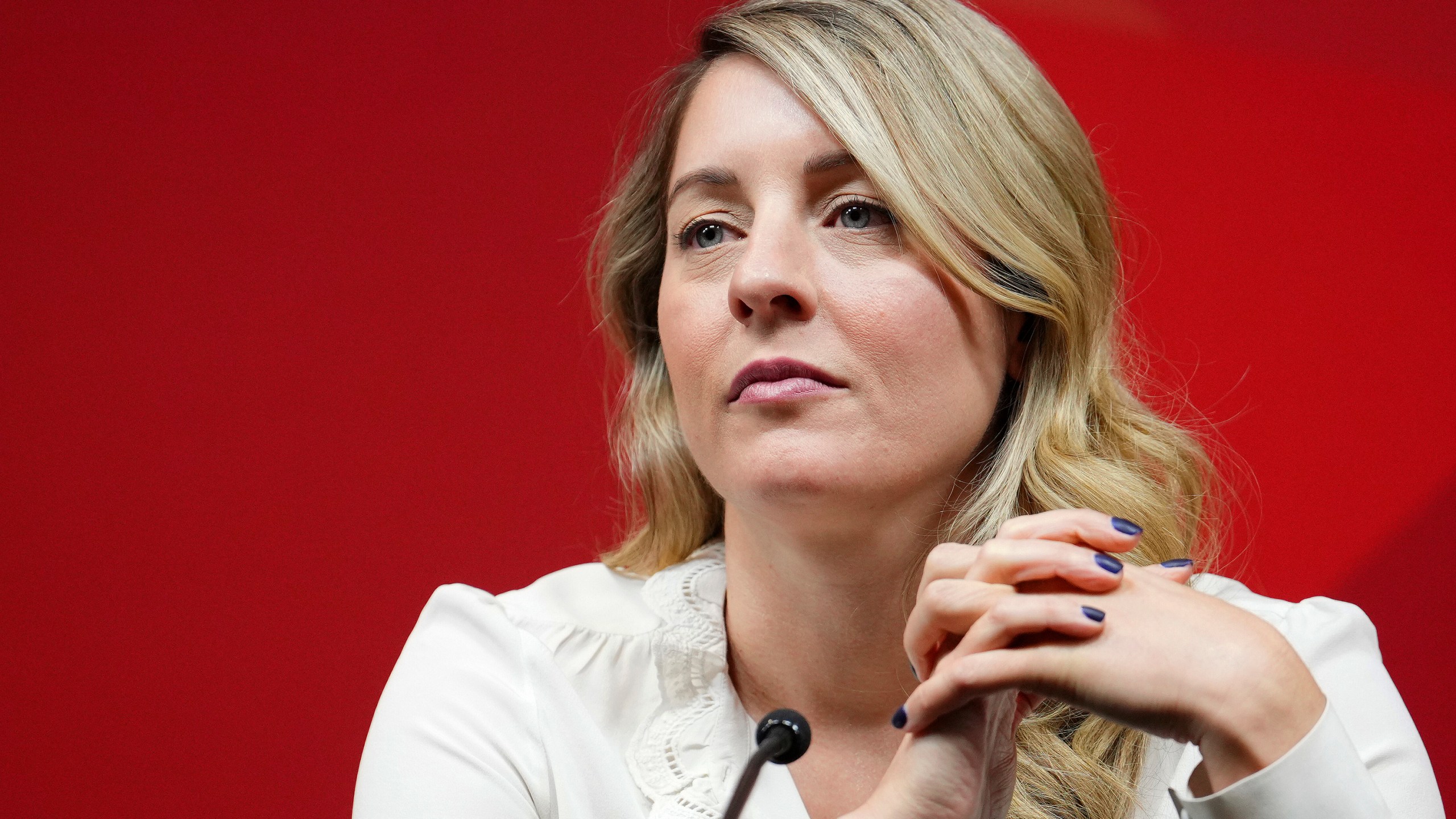 FILE - Canada's Foreign Affairs Minister Melanie Joly looks on during a press conference concluding a first ministers meeting, in Ottawa, Ontario, Wednesday, Jan. 15, 2025. (Sean Kilpatrick/The Canadian Press via AP, File)