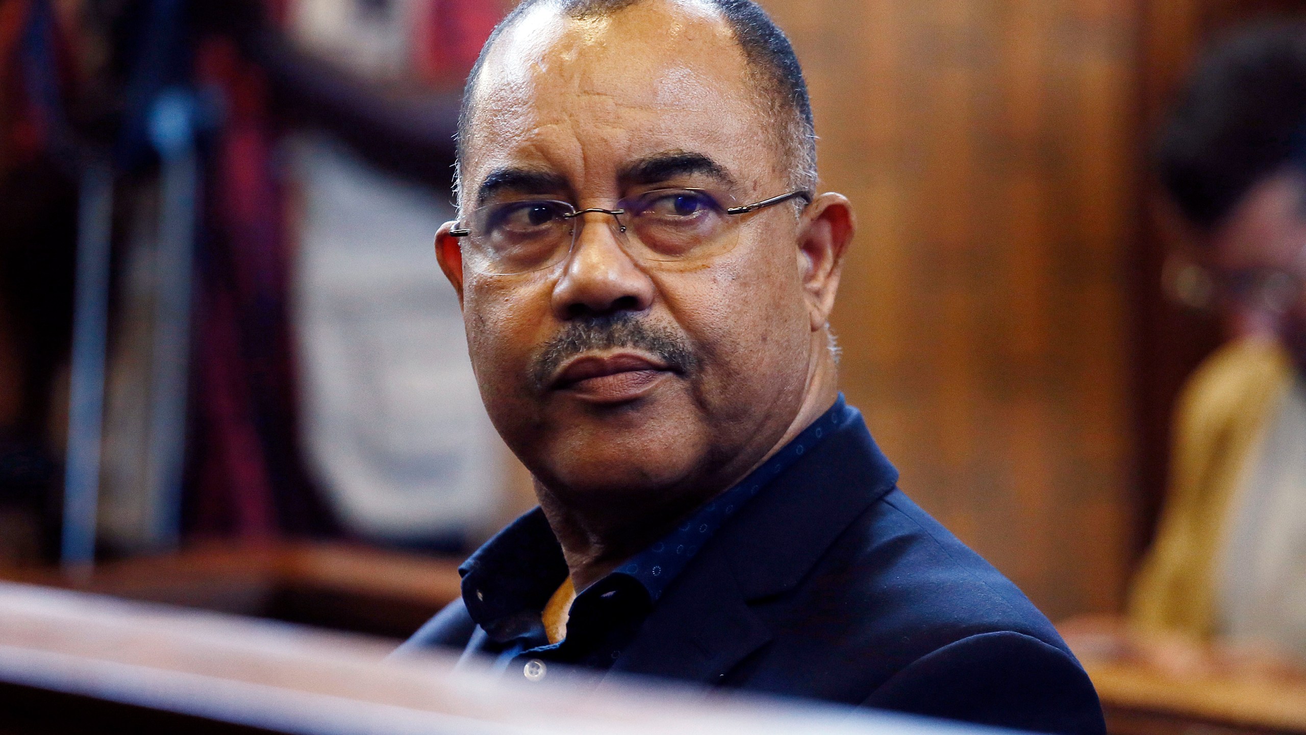 FILE - Former Mozambican finance minister, Manuel Chang, is seen in court in Kempton Park, Johannesburg, South Africa, Jan. 8, 2019. (AP Photo/Phill Magakoe, File)