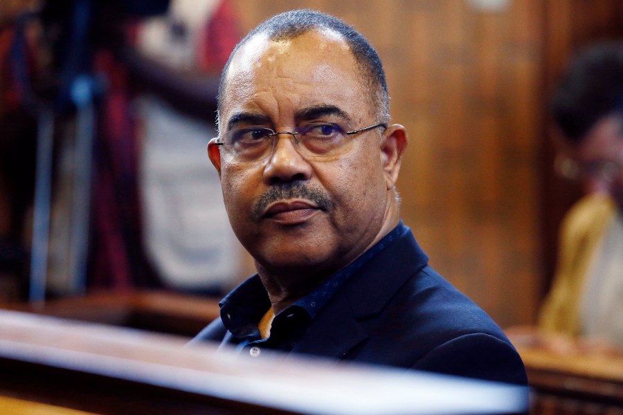 FILE - Former Mozambican finance minister, Manuel Chang, is seen in court in Kempton Park, Johannesburg, South Africa, Jan. 8, 2019. (AP Photo/Phill Magakoe, File)