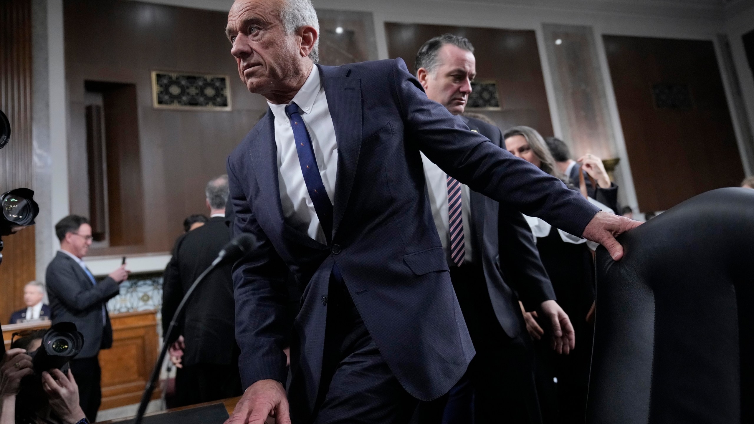 Robert F. Kennedy Jr., President Donald Trump's choice to be Secretary of Health and Human Services, appears before the Senate Finance Committee for his confirmation hearing at the Capitol in Washington, Wednesday, Jan. 29, 2025. (AP Photo/J. Scott Applewhite)