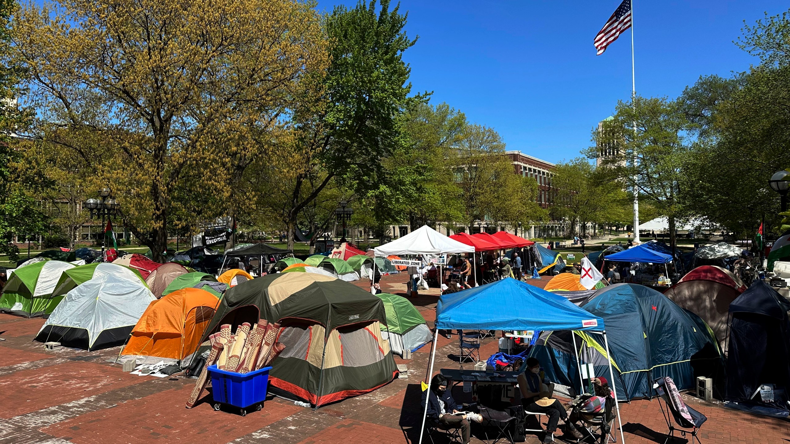 FILE - Dozens of tents in place as part of a pro-Palestinian protest at the University of Michigan in Ann Arbor, Mich., May 2, 2024. (AP Photo/Ed White, File)