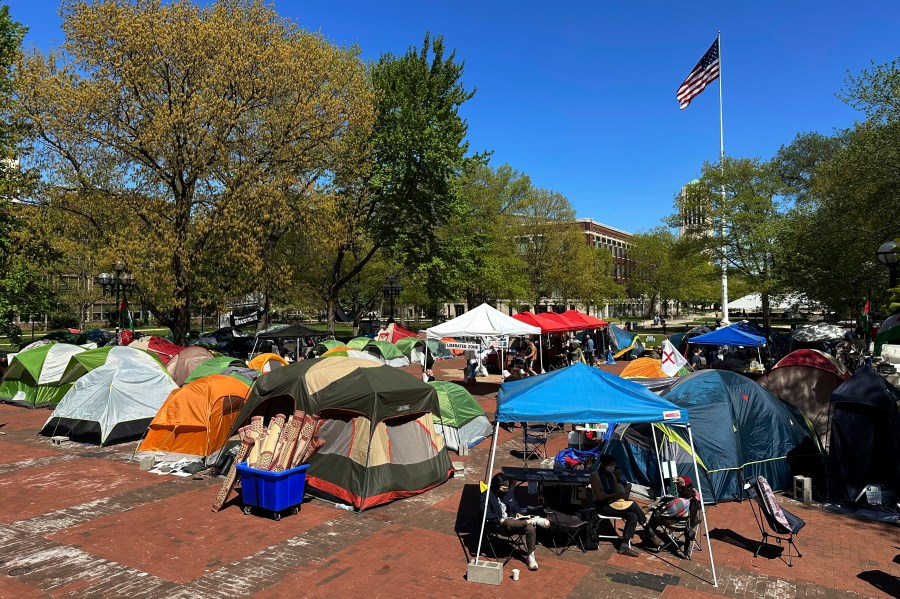 FILE - Dozens of tents in place as part of a pro-Palestinian protest at the University of Michigan in Ann Arbor, Mich., May 2, 2024. (AP Photo/Ed White, File)