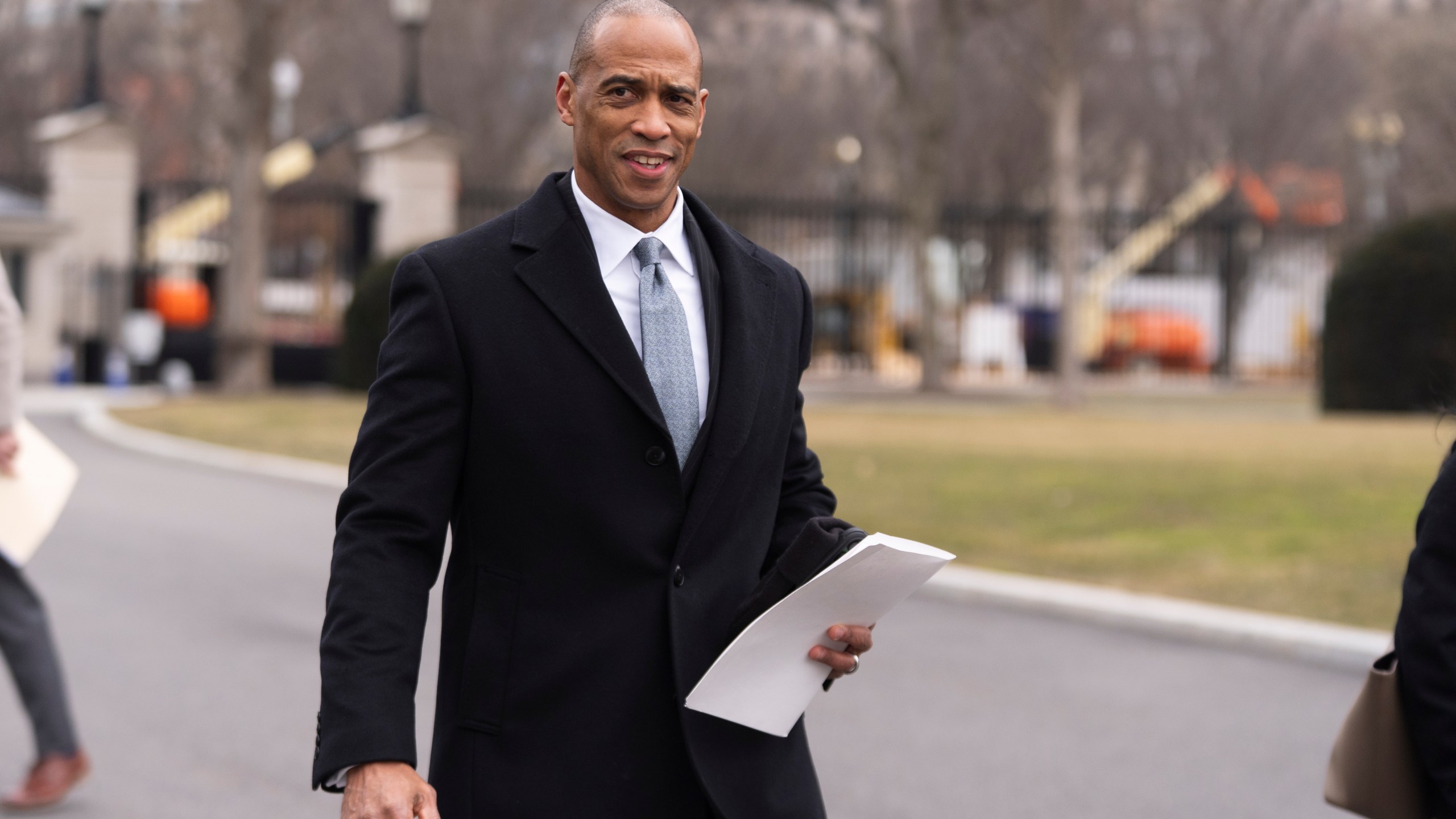 FILE - Housing and Urban Development Secretary Scott Turner, walks towards the West Wing following a TV interview at the White House, Wednesday, Feb. 19, 2025, in Washington. (AP Photo/Manuel Balce Ceneta, File)