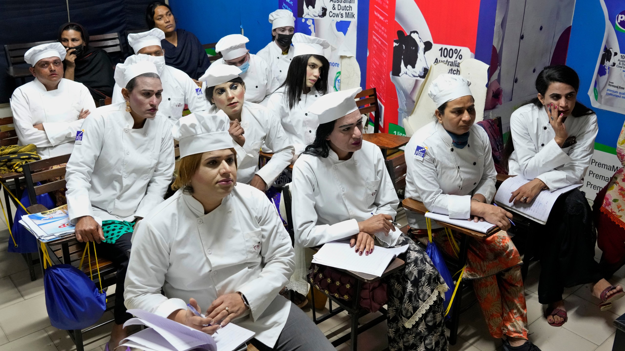 Transgender persons attend cooking class at the Culinary & Hotel Institute of Pakistan, in Lahore, Pakistan, Tuesday, Feb. 25, 2025. (AP Photo/K.M Chaudary)