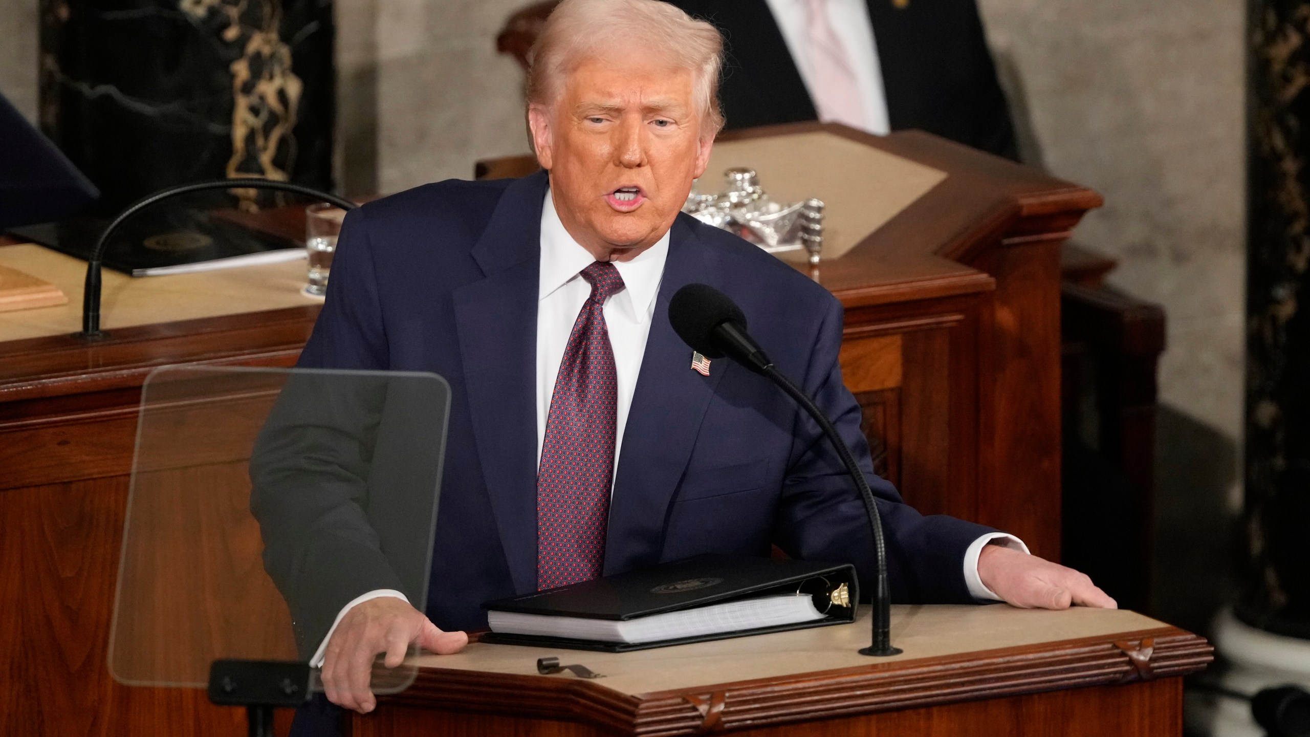 President Donald Trump addresses a joint session of Congress at the Capitol in Washington, Tuesday, March 4, 2025. (AP Photo/Ben Curtis)