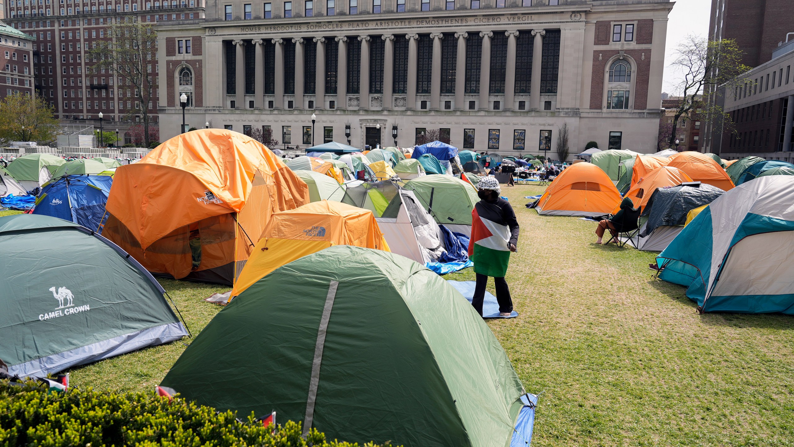 FILE - Student protesters camp on the campus of Columbia University, Tuesday, April 30, 2024, in New York. (AP Photo/Mary Altaffer)